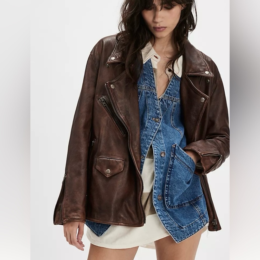 Oversized leather biker jacket